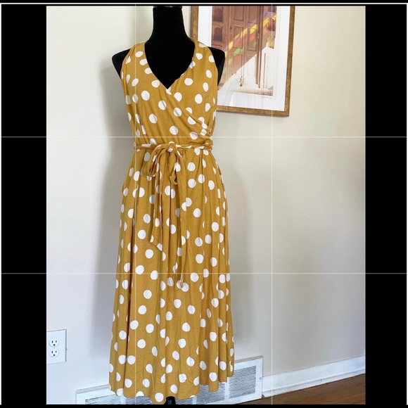 Boden Yellow & White Polka Dot Halter Dress - Picture 1 of 5